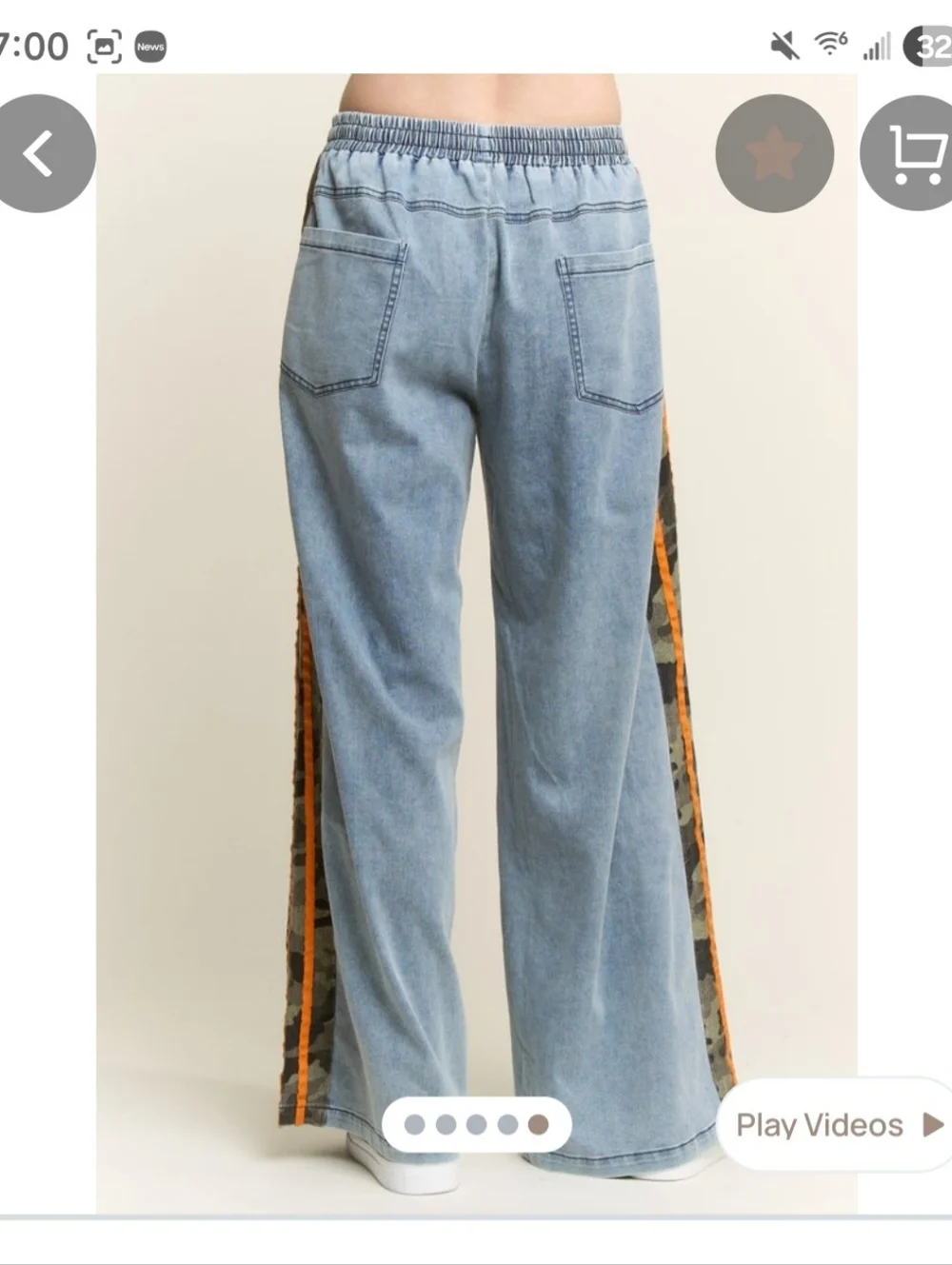 Wide Leg Denim Pants with Camo & Orange Side Stripe Jade By Jane - Picture 3 of 4
